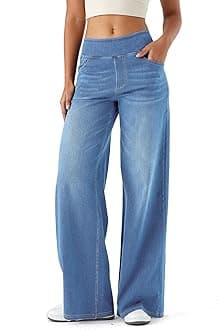 – Large Denim Wide Leg Pants for Women, High Waisted and Slimming with Multiple Pockets, Straight Tube, Loose fit, Cat Whisker, Marbling wash Craft, High Elasticity Casual Jeans