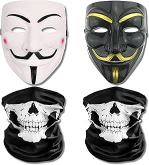 Spy Ninjas Project Zorgo PZ Hacker Mask Set – 2 Hacker Masks & 2 Skull Neck Gaiters (Black & White Hacker Masks & X2 Gaiters)