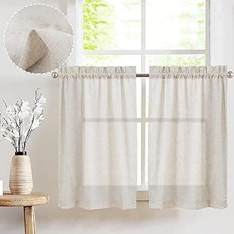 JINCHAN Beige Kitchen Curtains Linen Tier Curtains 61CM Farmhouse Cafe Curtains Light Filtering Small Window Curtains Flax Country Rustic Rod Pocket Bathroom Laundry Room RV 2 Panels Crude