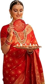 Women's Paithani Silk Blend Woven Saree With Blouse Piece, Candy Red, One Size