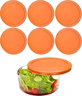 Wood Grip Lids for Pyrex and Anchor Round Glass Containers - 4-Cups, Orange-6 Pack