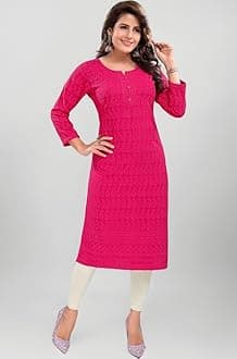 DARIKA Women's Cotton Chikankari Straight Kurti Multiple Color in from Small to Plus Size.