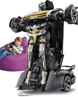 V992 Transform Remote Control Car, Transform Robot RC Cars, 1:14 Scale, 2-in-1 Robot Toy Car with Sound & Light, Gesture Sensing, Automatic Deformation, Great Gift Toys for Boys and Girls 4-6 (Golden)