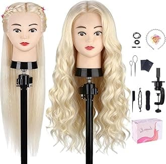 Mannequin Head with 80% Real Hair, TopDirect 24" Blonde Hair Styling Hairdressing Cosmetology Mannequin Manikin Training Practice Head with Clamp and Tools