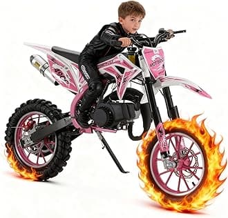 Upgrade 50cc Kids Dirt Bike, 2-Stroke Gas Powered Dirt Bike with Dual Disc Brakes Reinforced Chain Guard & Anti-Slip Tires Mini Dirtbike for Kids 8-14 40KM/H 150kg Load Green
