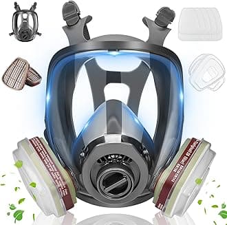 Full Face Respirator Gas Mask - Gas Masks with 6001 Activated Carbon Filters, Reusable Dust Mask Against Dust/Formaldehyde/Chemicals/Vapor/Fume Fit for Polishing, Painting, Car Spray, Sanding Work
