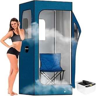 Full Size Portable Steam Sauna - Indoor Sauna Tent for Home Spa Relaxation + Boost Health and Recovery + 2.6L 1000W Steamer + Chair + Remote + Foot Massager - Nylon Blue