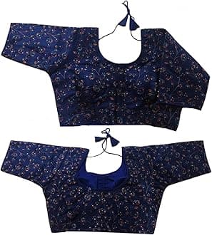 Vihu Fashion Women's Sequence Multi Embroidered U Neck Half Sleeve Readymade Saree Blouse Indian Ethnic Designer Stitched Women's Readymade Half Sleeve Blouse Readymade Blouse for Women