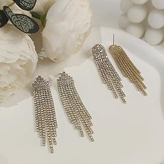 Luxval Rhinestone Earrings Dangling for Women Sparkly Silver Dangle Earrings Girls Long Chandelier Earrings Tassel Lightweight Ear Studs Cubic Zirconia Crystal Statement