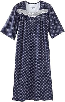 Women's Open Back Adaptive Lace Trim Nightgown - No Peek Hospital Gown for Seniors