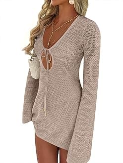 ANRABESS Beach Cover Ups for Women Crochet Swimsuit Bathing Suit Swimwear Bikini Mesh Knit Dress 2025 Summer Vacation Outfits