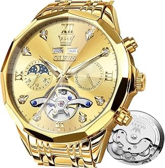 - Automatic Watch for Men Luxury Diamond Self Winding Multifunctional Men's Calendar Watch Stainless Steel Waterproof Luminous Male Watches