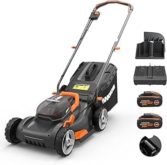 Worx WG743E.1 40V 40cm Cordless Lawnmower – Ideal for Medium to Large Gardens (Up to 500㎡) – Includes 2x 4.0Ah Batteries & Charger – IntelliCut™, Cut-to-Edge, 7 Height Positions, PowerShare
