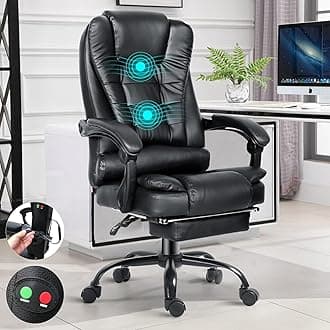 Blisswood2 Point Massage Office Chair For Home Office, Executive Office Chair With Footrest 130° Reclining Computer Desk Chairs Adjustable Height 360° Swivel Recliner Chair (Black)