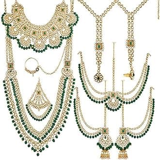 I Jewels 18k Gold Plated Wedding Wear Indian Bollywood Faux Kundan & Stone Studded Dulhan Bridal Jewelry Set for Women