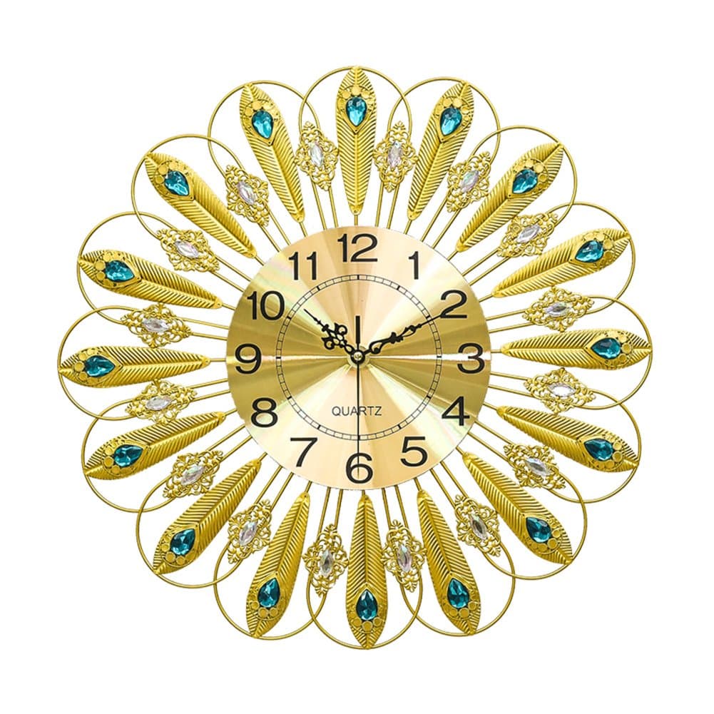 Golden peacock feather wall clock Creative clock Silent clock Living room Simple Household use [modern] Decorative wall-Golden 20inch