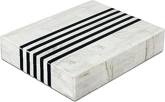 Handicrafts Home Large Decorative Storage Box with Lid – Black White Modern Storage Box, Remote Control Organizer for Coffee Table, Console & Living Room Decor – Mono Sprint 12 x 6 x 2