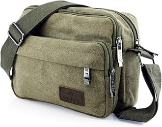 TM Men Vintage Crossbody Canvas Messenger Shoulder Bag Hiking Military Travel Satchel
