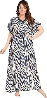 FabmeWomen's Printed Satin Kaftan Nighty, Maxi
