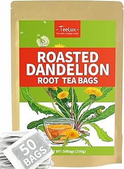 TeeLux Roasted Dandelion Root Tea Bags 50 Count, Premium Natural Dandelion Root Herbal Tea, Caffeine Free, A Popular Coffee Alternative