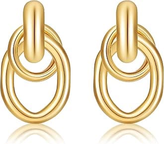 Chunky Twisted Knot Link Earrings for Women Elliptic Drop Dangle Statement Geometric Stud Earrings Trendy Jewelry