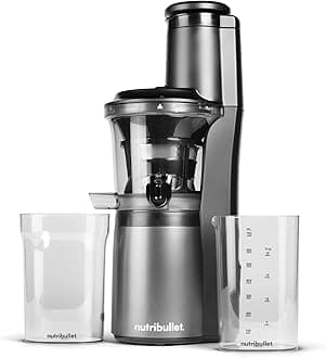 Slow Juicer, Slow Masticating Juicer Machine, Easy to Clean, Quiet Motor & Reverse Function, BPA-Free, Cold Press Juicer with Brush, 150 Watts, Charcoal Black, NBJ50300, 24-oz