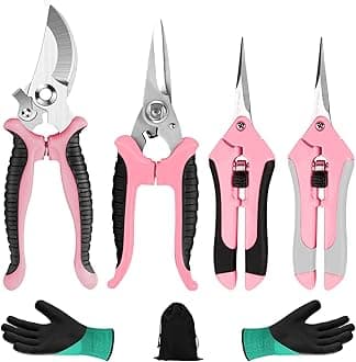 4 Packs Garden Pruning Shears Stainless Steel Blades Handheld Pruners Set with Gardening Gloves(Pink)