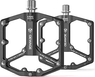 GEWAGE Road/Mountain Bike Pedals - 3 Bearings Bicycle Pedals - 9/16” CNC Machined Flat Pedals with Removable Anti-Skid Nails