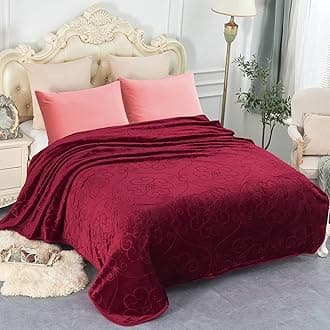 JYK Luxury Fleece Plush Blanket, Korean Mink, Queen 75" x 91" - Super Soft, Warm, Lightweight, Cozy Fuzzy Solid Color Embossed Fleece for Bed (Burgundy)
