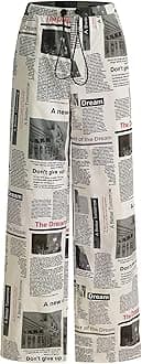 WDIRARAWomen's High Waist Newspaper Print Wide Leg Zipper Casual Baggy Funky Pants