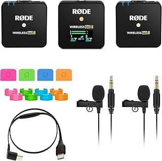 Rode Wireless GO II Dual Digital Wireless Microphone System with 2X Rode Lavalier GO Lapel Microphone, Rode SC16 USB-C to USB-C Cable, Rode Mic Identifiers and StreamEye Polishing Cloth