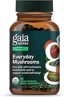 Gaia Herbs Immune Mushroom Blend - Immune Support Mushroom Supplement for Year-Round Health* - with Reishi, Cordyceps, Turkey Tail, Shiitake, and Chaga Mushrooms - 40 Vegan Capsules (40-Day Supply)
