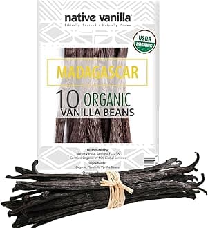 Native Vanilla 10 Organic Madagascar Beans - Gourmet Grade A Premium Pods - For Extract & Baking - For Cooking, Desserts & More - 100% Vegan & Kosher - Non-GMO & Gluten-Free -