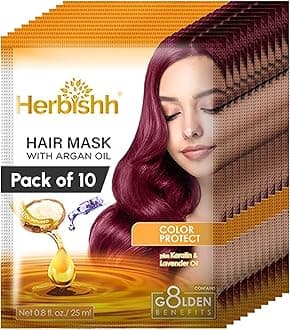 Herbishh Argan Hair Mask 25 ml x 10 Pouches – Deep Conditioning Hair Mask for Dry & Frizzy Hair | Keratin Hair Mask Sulfate Free, Hydrating Argan Oil Hair Mask for Damaged Hair, Travel Sachets