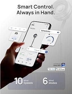 Dreo Pedestal Fan with Smart Control, 40-44" Adjustable Height, DC Quiet Fans for Bedroom, 120°+85° Omni-Directional Oscillating Fan, 100ft Airflow, 10 Speeds, 6 Modes, 12H Timer, 23db, Wi-Fi/Voice