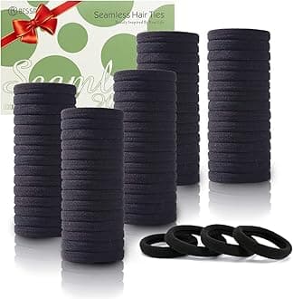 Bessrung Kkwx 100Pcs Black Hair Ties, Seamless Cotton Thick Black Hair Band, Elastic Hair Ties No Damage Ponytail Holder