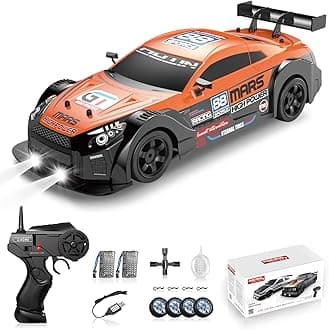 RC Drift Car 2.4GHz 1:16 Scale 4WD High Speed Remote Control Cars Vehicle with LED Lights Two Batteries and High-Speed Tires Racing Sport Toy Cars for Adults Boys Girls Kids Gift