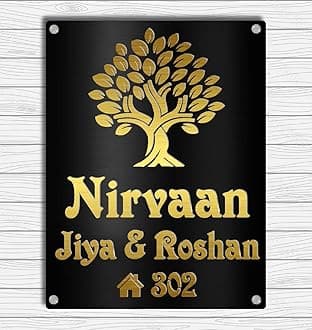 Aarushi Creations Personalized Home Door Name Plate -3 Year Warranty - Acrylic with Acrylic Embossed letters with Mirror Shine 0429D (20x12 Inch)
