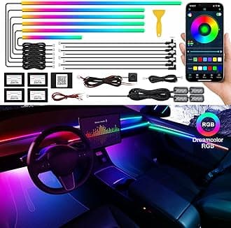Dreamcolor Acrylic Interior Car LED Strip Light with Wireless APP, RGB 18 in 1 with 175 inches 593 LEDs Fiber Optic Ambient Lighting Kits, 16 Million Colors Sound Active Function Car Neon Lights
