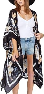 Moss Rose Women's Beach Cover up Swimsuit Kimono Cardigan with Bohemian Floral Print