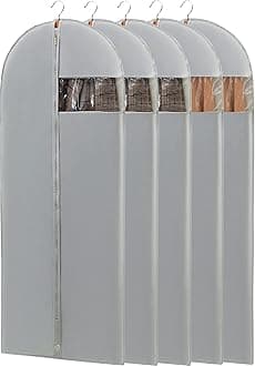 Perber Dress Bags for Gowns, 65'' Long Garment Bags for Hanging Clothes, Dress Garment Bag, Grey Dress Cover with Clear Window for Dresses, Coats, Uniforms - 5 Pack