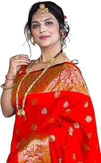 C J Enterprise Women’s Pure Silk Banarasi Kanjivaram Style Sari, Sari with Blouse, Wedding Piece, Vruksh