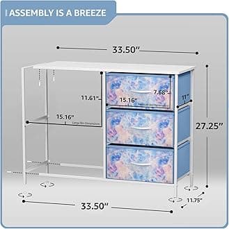 Sorbus Dresser with 5 Drawers - Bedside Furniture & Night Stand End Table Dresser for Home, Bedroom Accessories, Office, College Dorm, Steel Frame, Wood Top (Tie-Dye Blue)