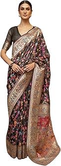 SGF11 Women's Black1 Kanjivaram Pure Soft Silk Handloom Brocade Saree With Blouse Piece (Black1), One Size