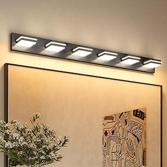 VOLISUN 5CCT Bathroom Light Fixtures Over Mirror, Dimmable, 360°Rotatable Head, 48 inch, 6 Light Bathroom Vanity Light Fixtures, Black LED Vanity Lights for Bathrooms-ETL Certificated
