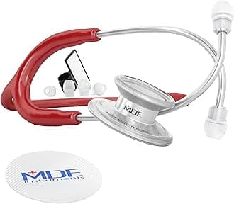 MDF MD One Stainless Steel Stethoscope, Adult, Burgandy Tube, Silver Chestpieces-Headset, MDF77717
