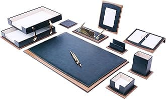 Star Luxury Leather Desk Set, Leather & Wood Desk Set, with Double Tray, Office Desk Accessories, Home Office Accessories, Desk Supplies, Desk Organizer (Green), 11 Pcs