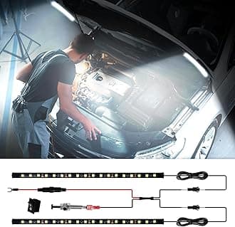 Keiurot UnderHood LedLight Kit, Car Bonnet Work Light, Waterproof for Engine Bay Inspection, Universal LED Strip 12V, 1Set, White, 3.2m