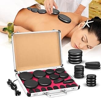 Yunsailing Hot Stones Massage Set 18 Pieces Hot Stones with Heater Kit Hot Stones for Massage Bianstone Massage Stones Rocks for Home Spa Warming Relaxing Pain Relief