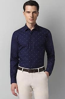 Peter England Men's Cotton Slim Fit Ditsy Printed Full Sleeve Shirt